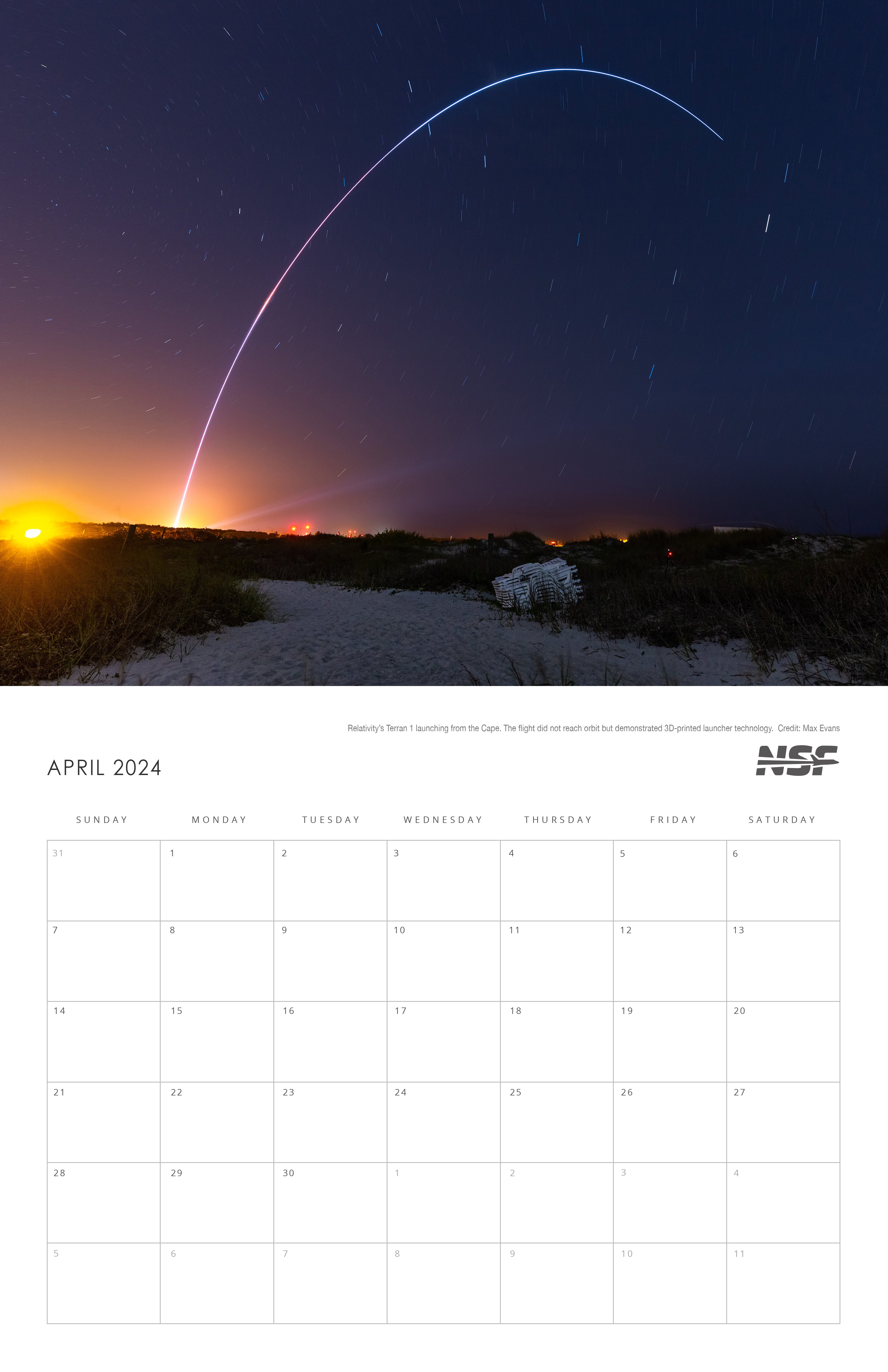 NSF　Calendar　Spaceflight　2024