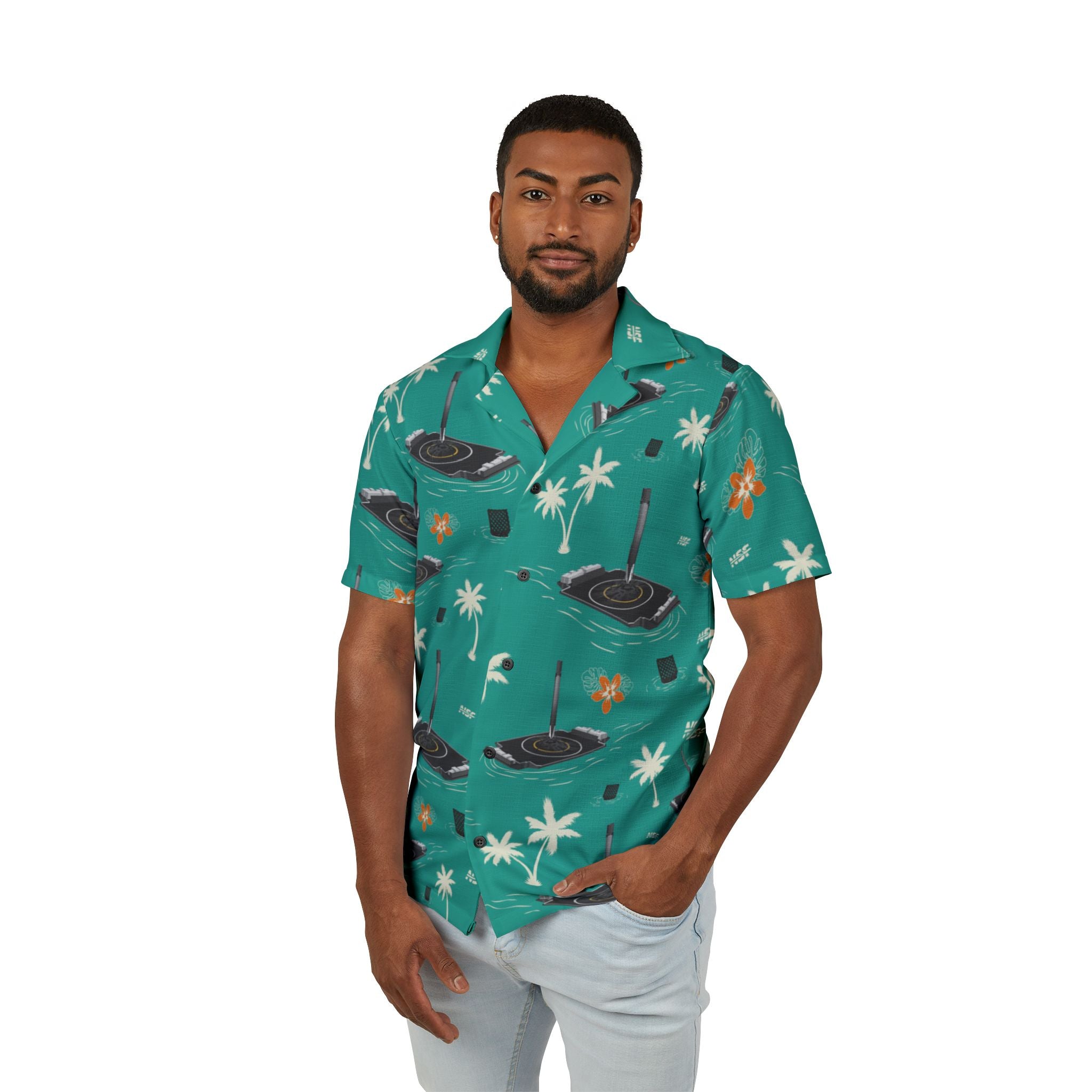 Teal Droneship Hawaiian Shirt