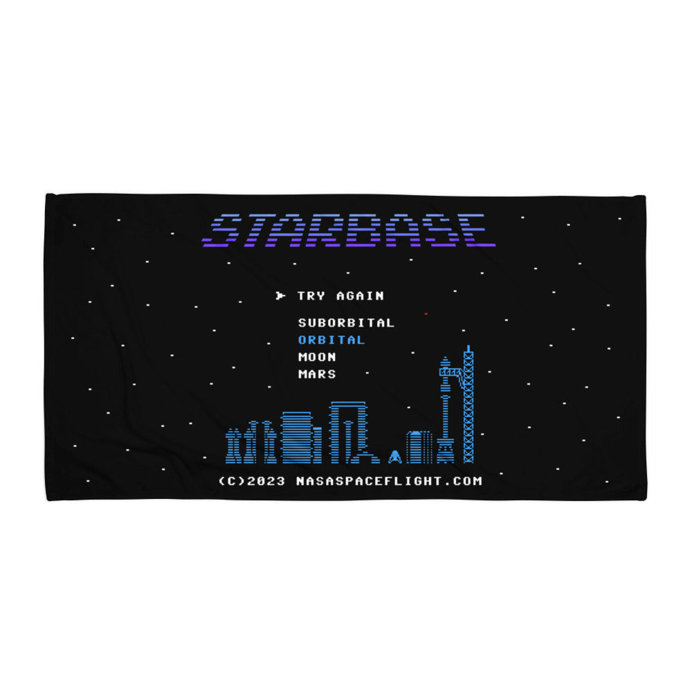 Bring the launch vibes to the beach with the Starbase Retro Beach Towel. SpaceX-inspired design featuring Starbase, Texa
