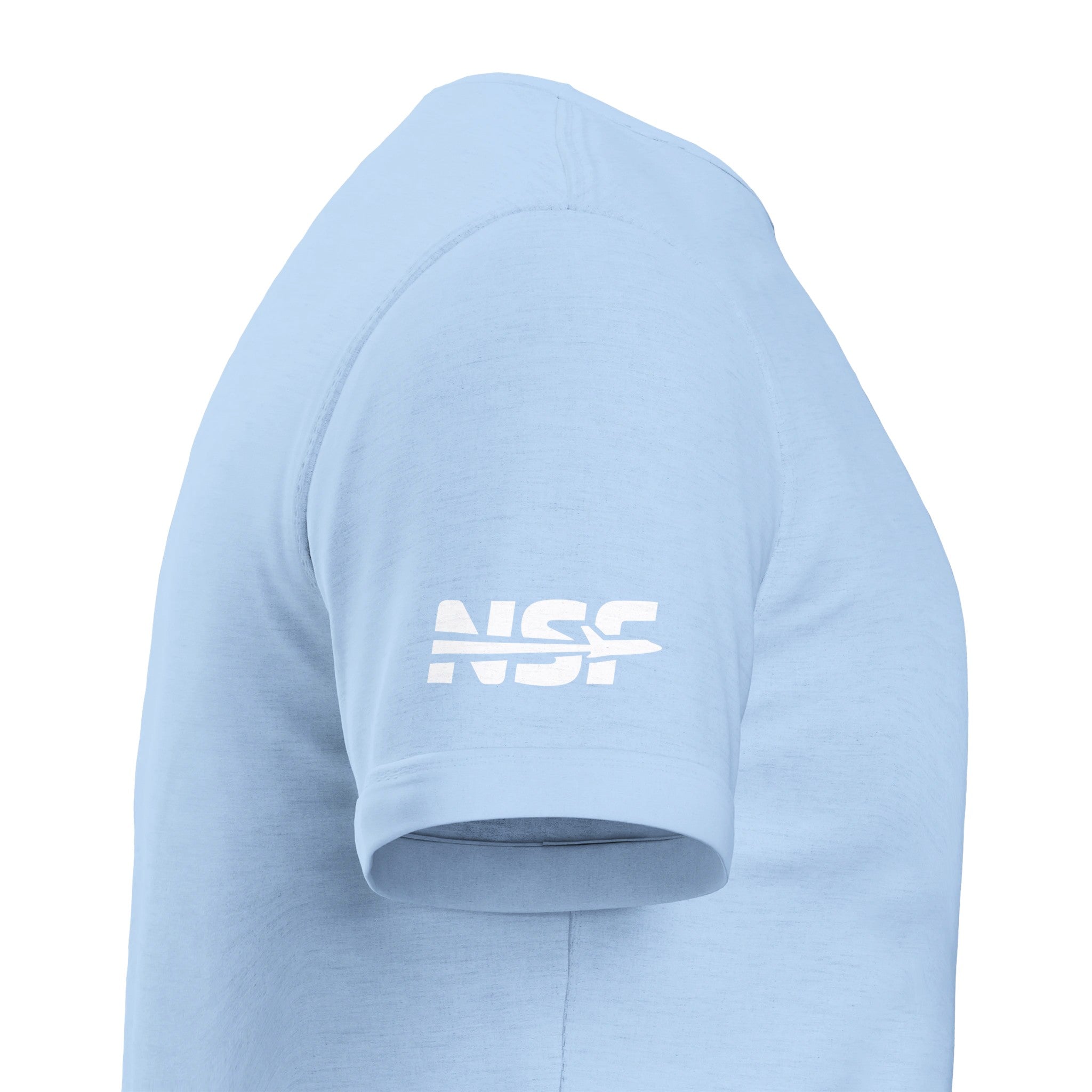 Light Blue t-shirt featuring a white NSF Logo