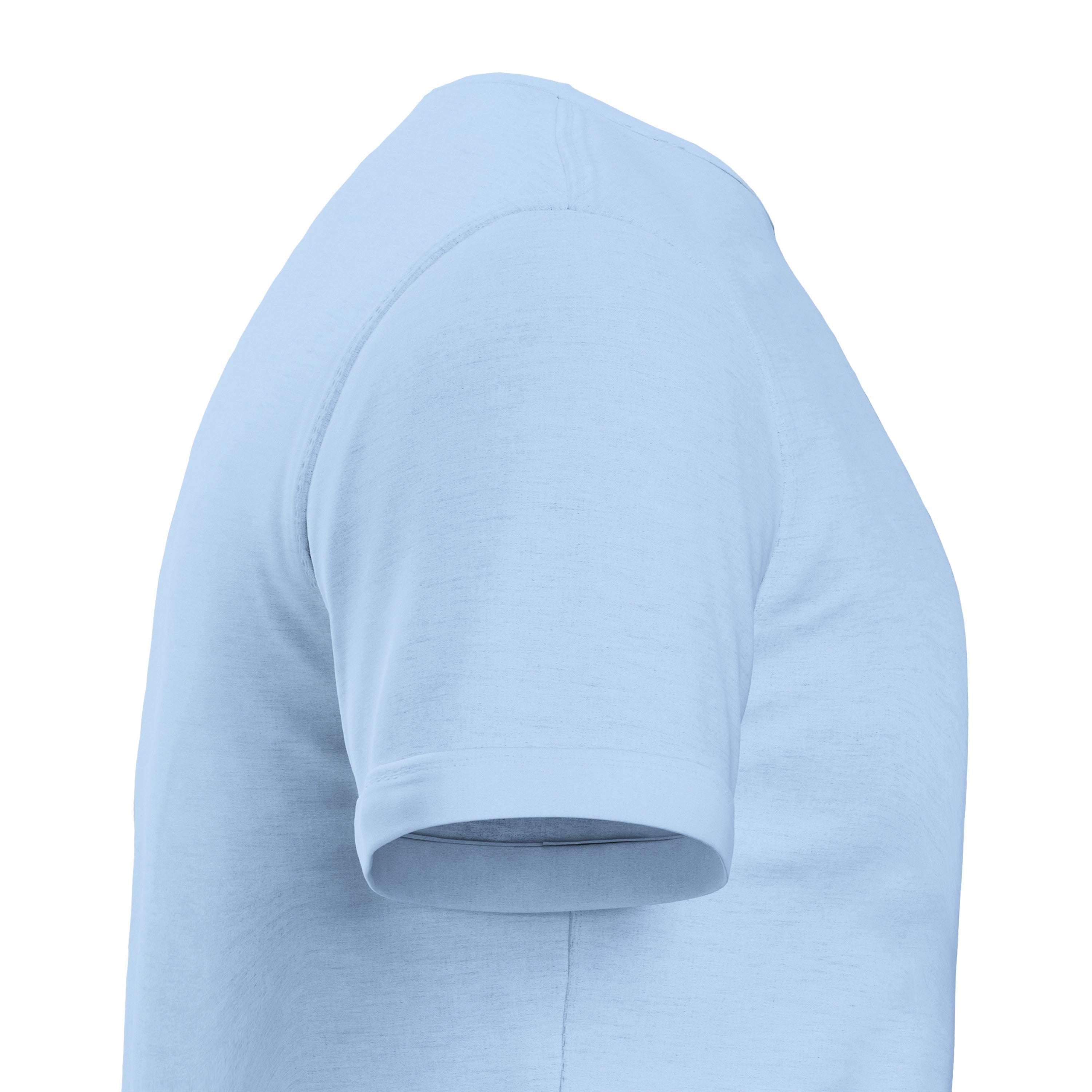 A light blue t-shirt arm which is blank. 